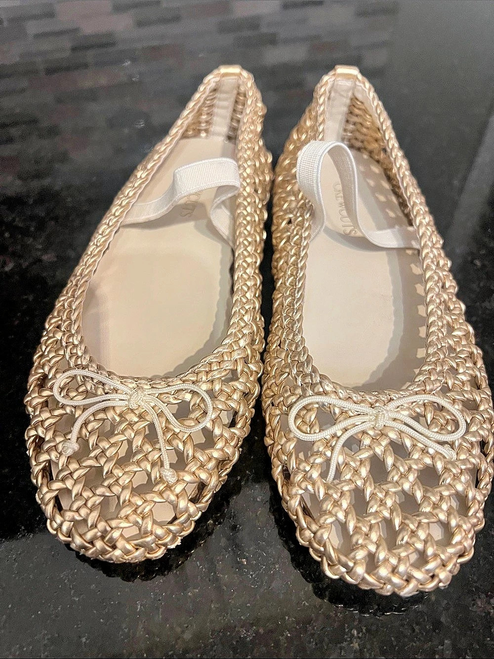 JCrew Girls' basketweave ballet flats in metallic